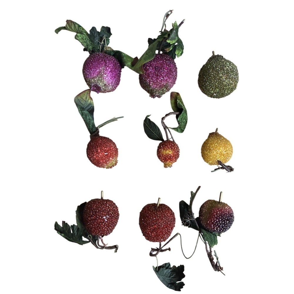 Vintage Ornaments Beaded‎ Fruit Pear Apple Pomegranate Plum Lot Of 9
